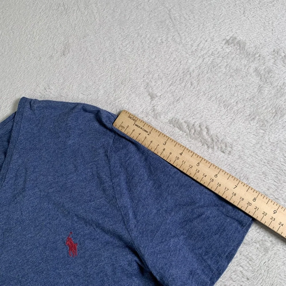 Polo Ralph Lauren Shirt Mens Large Blue V Neck Custom Slim Fit Pony Logo‎ Tee